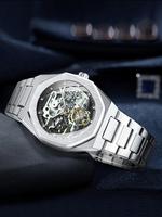 Men's Classic Business Rhinestone Decorated Analog Mechanical Style Watches, Fashion Skeleton Watches for Men, Luminous Hands...