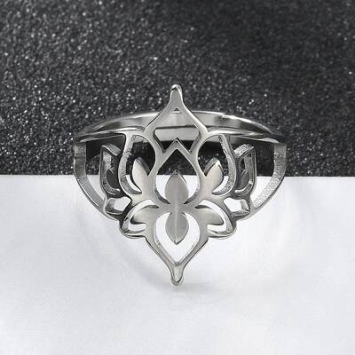 Non-Tarnish 304 Stainless Steel Hollow Out Flower Adjustable Ring
