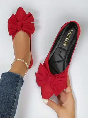 Bow Decorated Slip on Flats, 2024 New Casual Pointed Toe Shoes for Daily Wear, Lightweight Breathable Comfortable Walkings Sh...