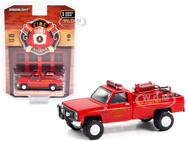 1986 Chevrolet C20 Custom Deluxe Pickup Truck Red First Attack Unit with Fire Equipment Hose and Tank \