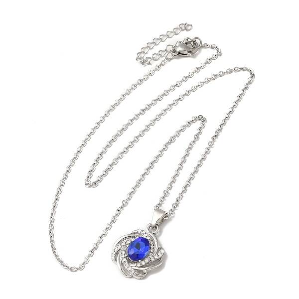 Rhinestone Flower Pandant Necklace with Cable Chains