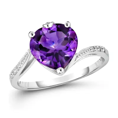 10K White Gold Heart Gemstones Engagement Ring