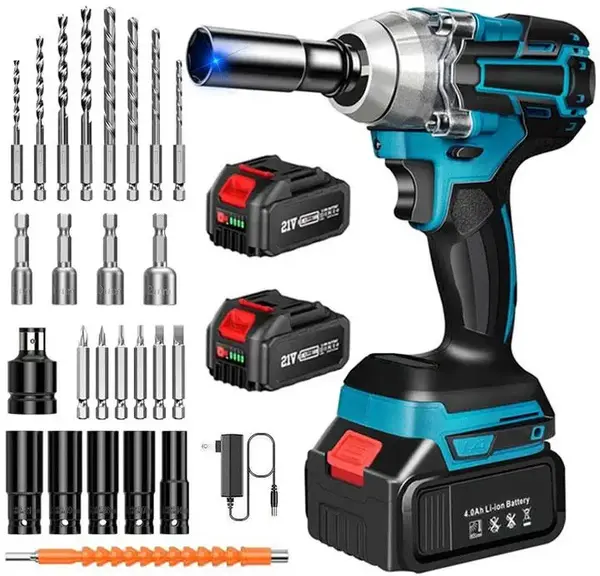 36V Cordless Impact Wrench,Rechargeable Brushless Dual-Purpose Wrench 1/2 inch,2Pcs 3.0Ah Battery,5 Sockets,Fast Charger and ...