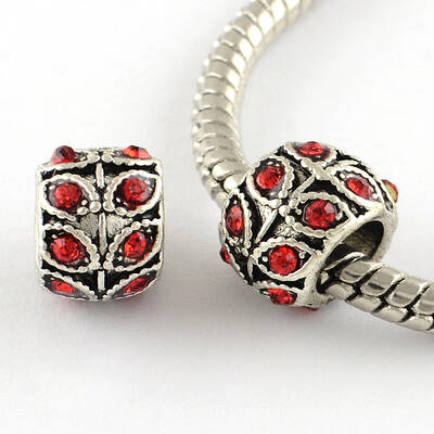 Antique Silver Plated Alloy Rhinestone Large Hole European Beads