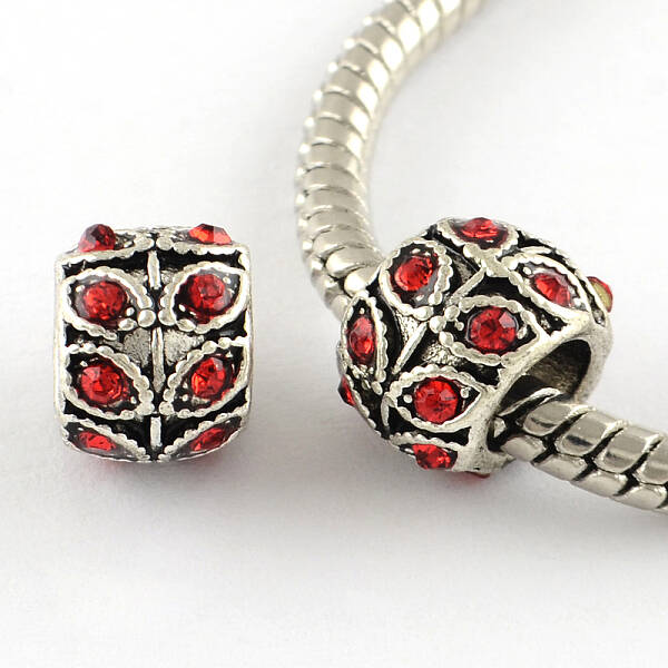 Antique Silver Plated Alloy Rhinestone Large Hole European Beads