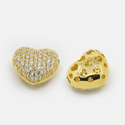 Hollow Heart Brass Cubic Zirconia Beads