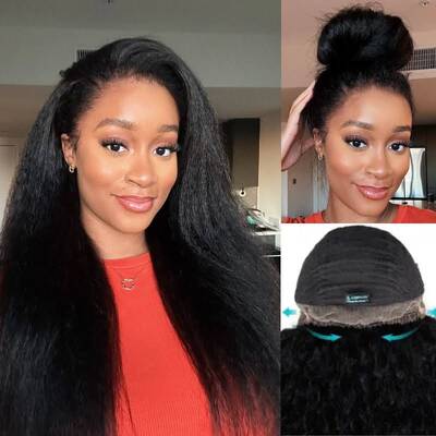 Ashimary Glueless Newborn Hairline Invisi Strap 360 Skin Lace Frontal Kinky Straight Wig Pre-Everything Natural Look Human Ha...