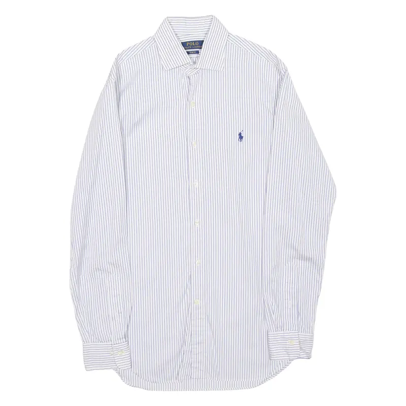 POLO RALPH LAUREN Slim Fit Mens Shirt White Striped Long Sleeve S