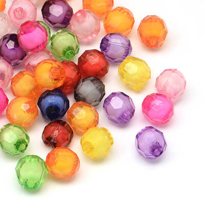 Faceted Round Transparent Acrylic Beads