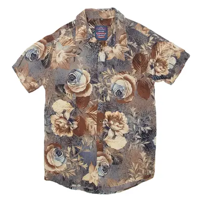 JIN SEN Mens Hawaiian Shirt Brown Floral XL
