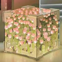 Tulip Night Light - Handmade Diy Cube Mirror  Flower Table Lamp & 2-in-1 20 Flowers Decoration Birthday Gifts For Women And G...