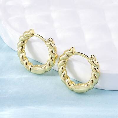 Brass Twisted Rope Chunky Hinged Huggie Hoop Earrings for Women