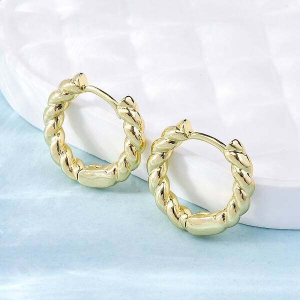 Brass Twisted Rope Chunky Hinged Huggie Hoop Earrings for Women