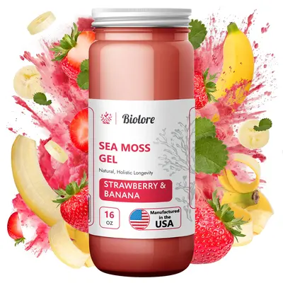 Biolore Strawberry-Banana Sea Moss Gel – Wildcrafted Irish Sea Moss Superfood with Essential Nutrients for Immune Support �...