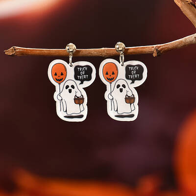 Cute Cartoon Ghost Resin Stud Earrings for Halloween Party Gift