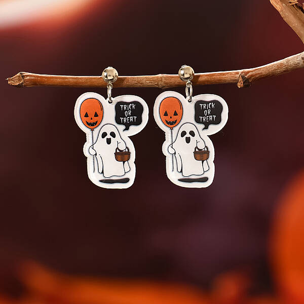 Cute Cartoon Ghost Resin Stud Earrings for Halloween Party Gift