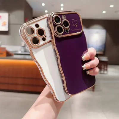 Curly Wave Frame Case for iPhone 17 Pro Max Air 16 15 14 13 Pro Max, Plating Wavy Bumper Soft TPU Case, Shockproof Protection...