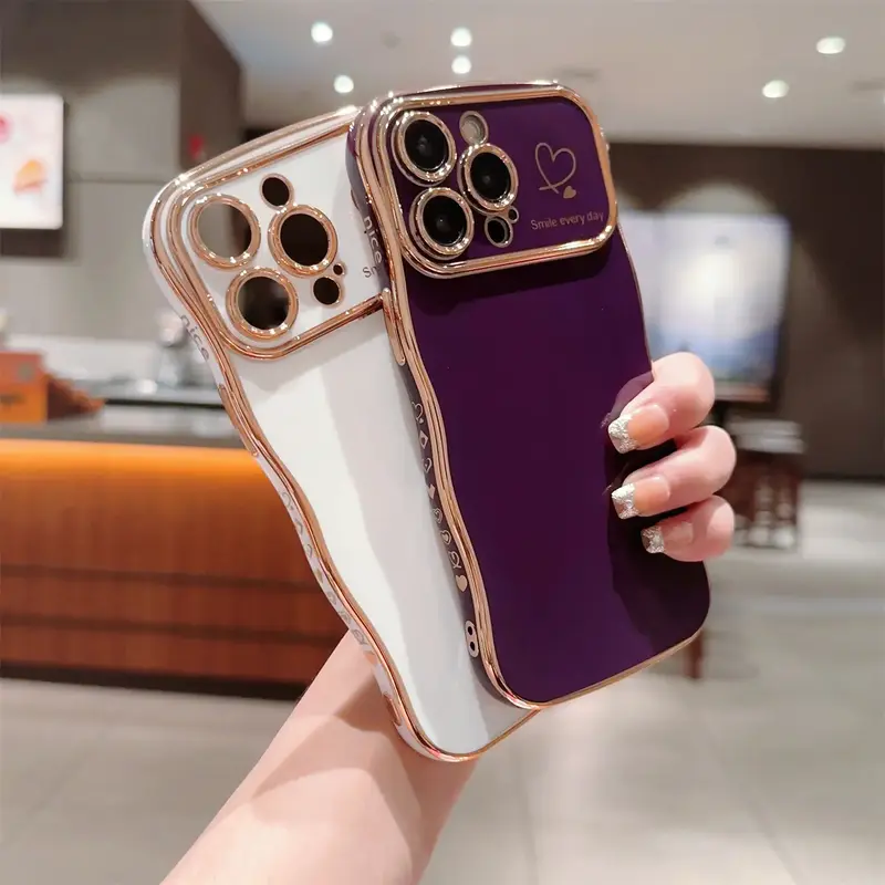 Curly Wave Frame Case for iPhone 17 Pro Max Air 16 15 14 13 Pro Max, Plating Wavy Bumper Soft TPU Case, Shockproof Protection...