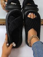 Women's Criss Cross Design Plush Slippers, Casual Soft Comfortable Non-slip Slippers for Indoor and Outdoor Wear, Bedroom Sli...
