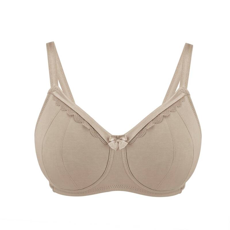 Shell-Supportive Non-Wired Silk & Organic Cotton Full Cup Bra with removable paddings | Size: 42C | Color: Shell