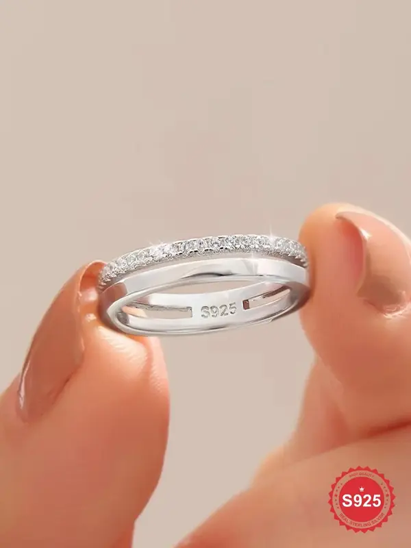 S925 Sterling Silver Hollow Out Design Artificial Zircon Ring, Fashion Accessories for Women & Girls, Trendy All-match & Exqu...