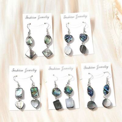 Brass Abalone Shell Black shell Dangle Earrings