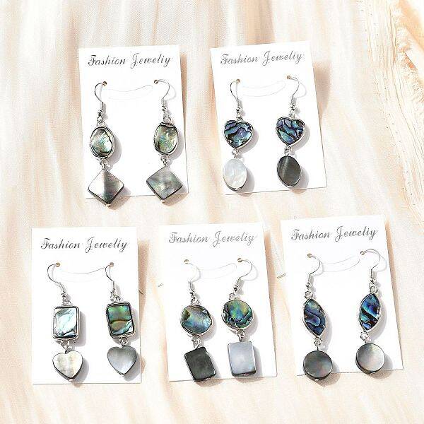 Brass Abalone Shell Black shell Dangle Earrings