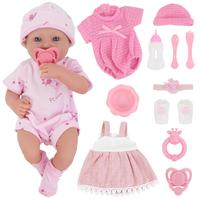 14 Inch Baby Doll and Doll Clothes Accessories Set, Reborn Vinyl Body Baby Doll Playset with Hat, Socks, Bottle, Toy Rattle, ...