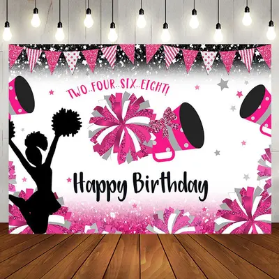 Pink Cheerleading Stars Backdrop For Birthday Party - Aperturee
