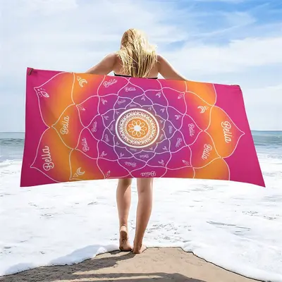 Personalized Gradient Mandala Flower Name Beach Towel - Aperturee