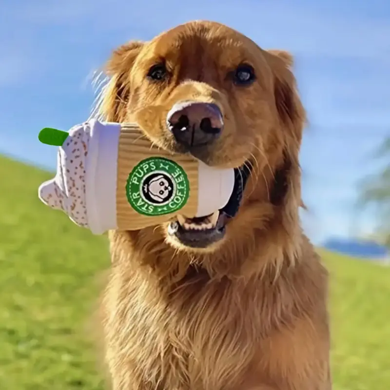 Cute Coffee Cup Design Dog Toy, Fun Plush Pet Toy for Medium, Small and Large Dogs, Cute Dog Gift Cups for Dog Birthday