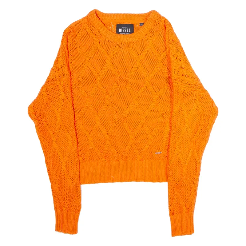 DIESEL Womens Jumper Orange Crew Neck Cable Knit S