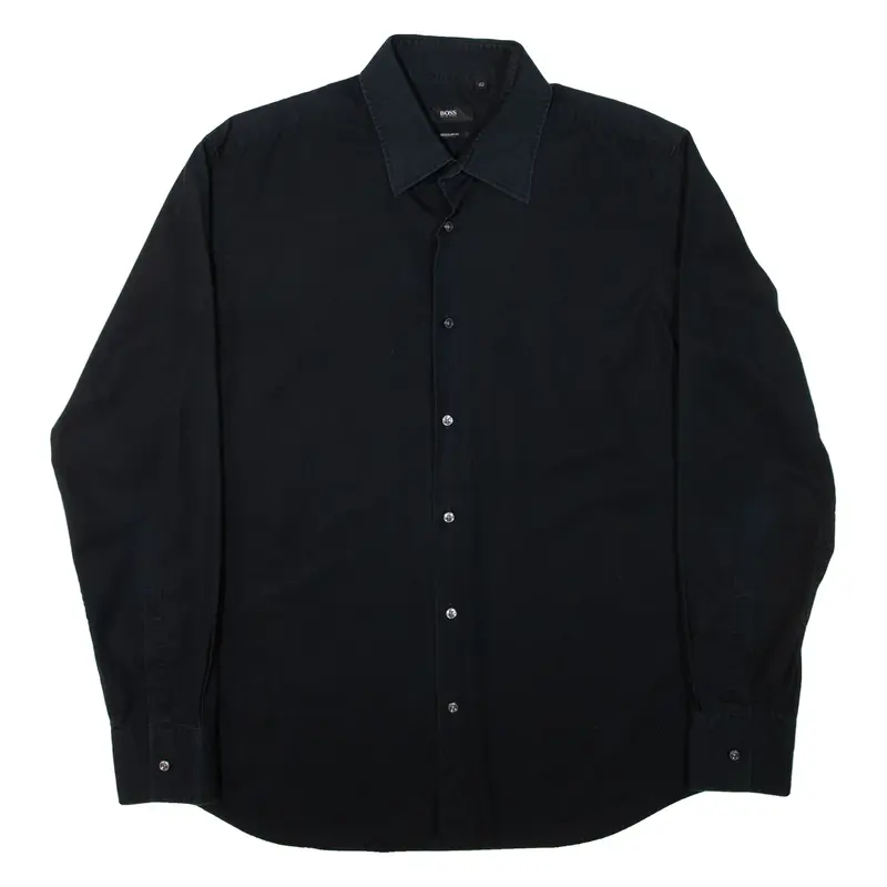 BOSS Mens Plain Shirt Black Long Sleeve XL