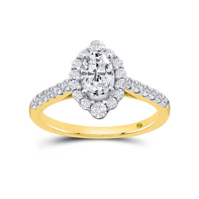 Halo Petal Lab Grown Oval Diamond Engagement Ring | 14K Yellow Gold 1 1/4 CT. TW.