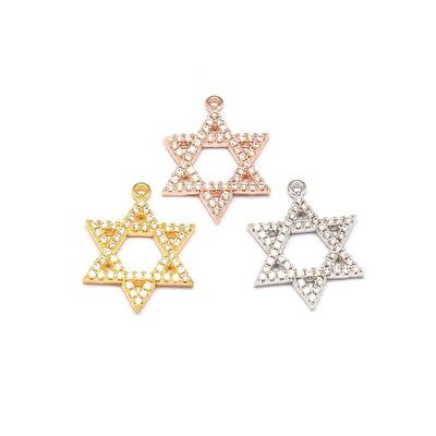 Star of David Brass Micro Pave Cubic Zirconia Pendants