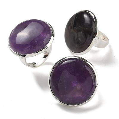Natural Amethyst Round Adjustable Rings