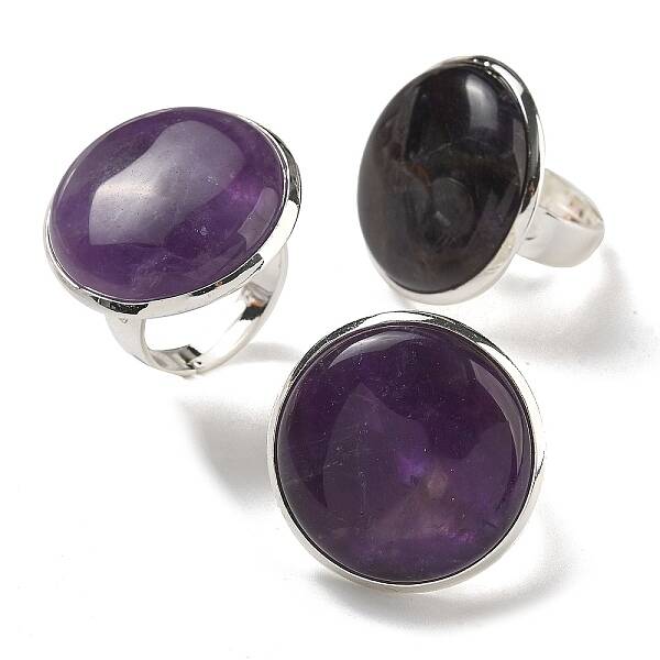 Natural Amethyst Round Adjustable Rings