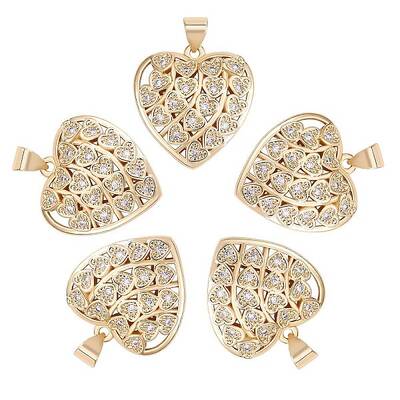 5Pcs Brass Micro Pave Clear Cubic Zirconia Pendants