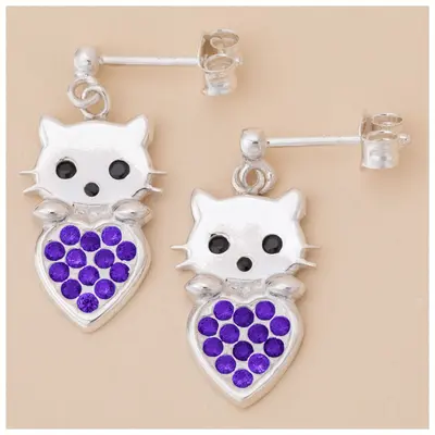 Cat & Heart Birth Month Sterling Earrings - September