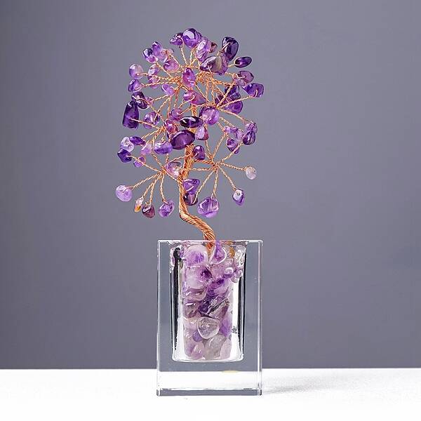 Natural Amethyst Chips Money Tree Display Decorations