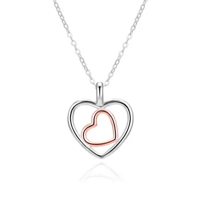 Agato Collana Bicolore In Argento Doppio Cuore Agt-N045-2T (Catena, Pendente)