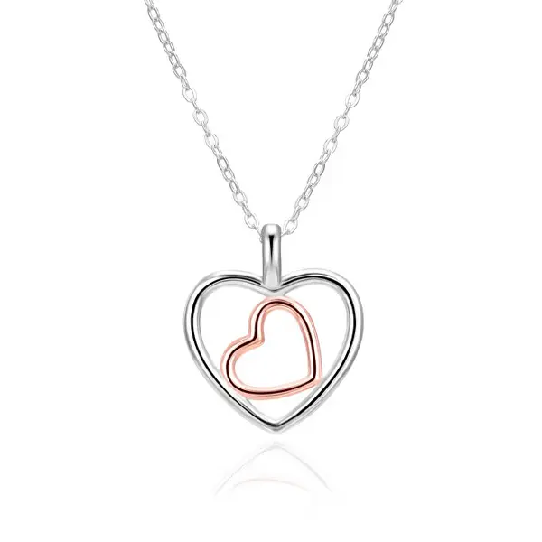Agato Collana Bicolore In Argento Doppio Cuore Agt-N045-2T (Catena, Pendente)