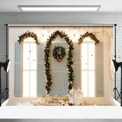 Aperturee Wreath Blinds Window Light Branches Xmas Backdrop - Aperturee
