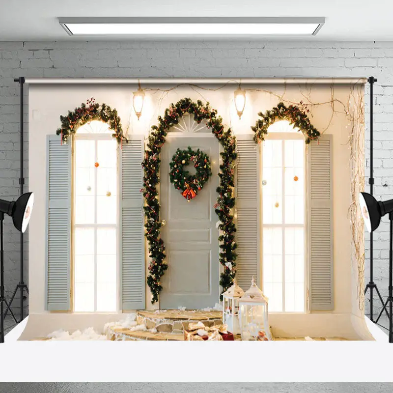 Aperturee Wreath Blinds Window Light Branches Xmas Backdrop - Aperturee