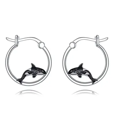 Sterling Silver Killer Whale Hoop Earrings
