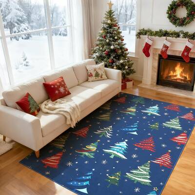 Garvee Blue 5x7 Christmas Area Rug for Living Room, Non-Slip, Washable, Soft Low Pile, Durable, Easy Care, Indoor Home Decor