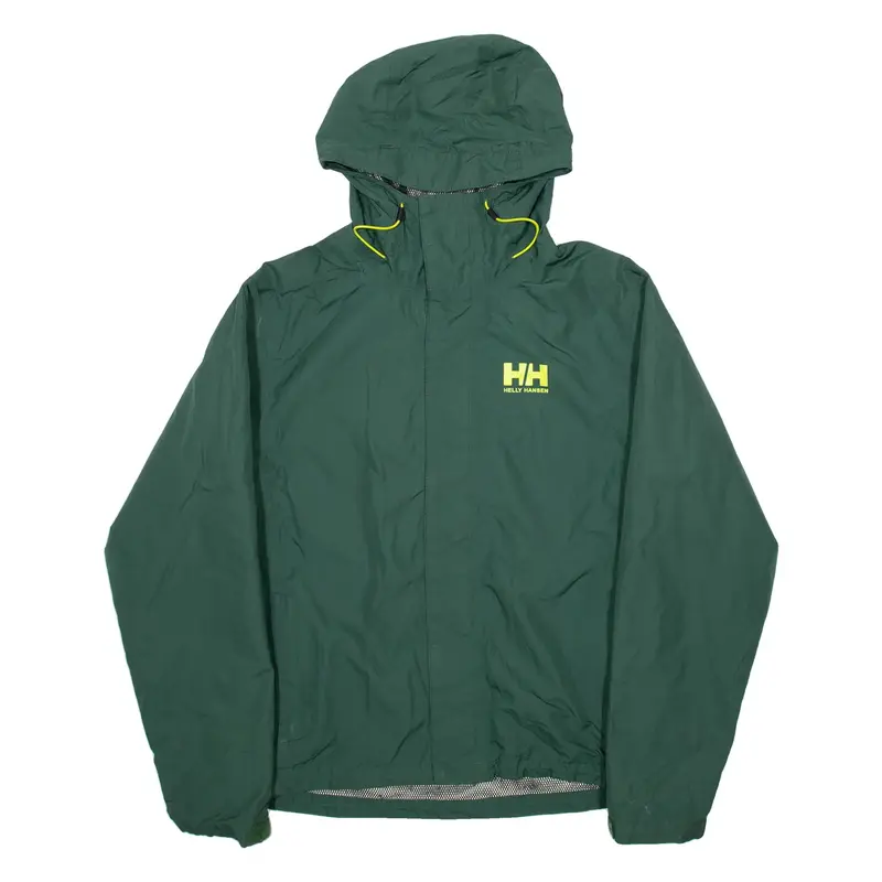 HELLY HANSEN Mesh Lined Mens Rain Jacket Green Hooded S