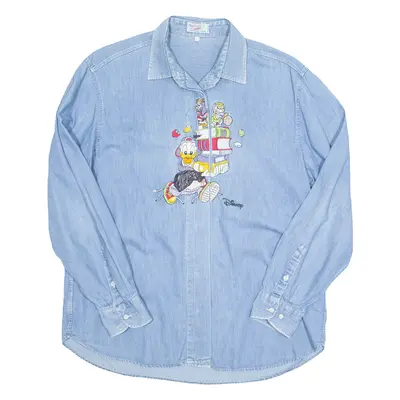 SEGRETA Disney Womens Plain Shirt Blue 90s Long Sleeve L