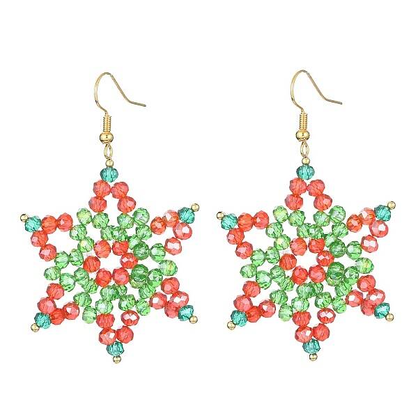 Glass Beaded Snowflake Dangle Earrings