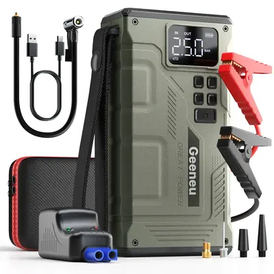 16800mAh [ 5 in 1 Function ] Geeneu Portable Car Jump Starter With Air Compressor 6000A (10.0L Gas, 9.0  L Diesel) With 150 P...